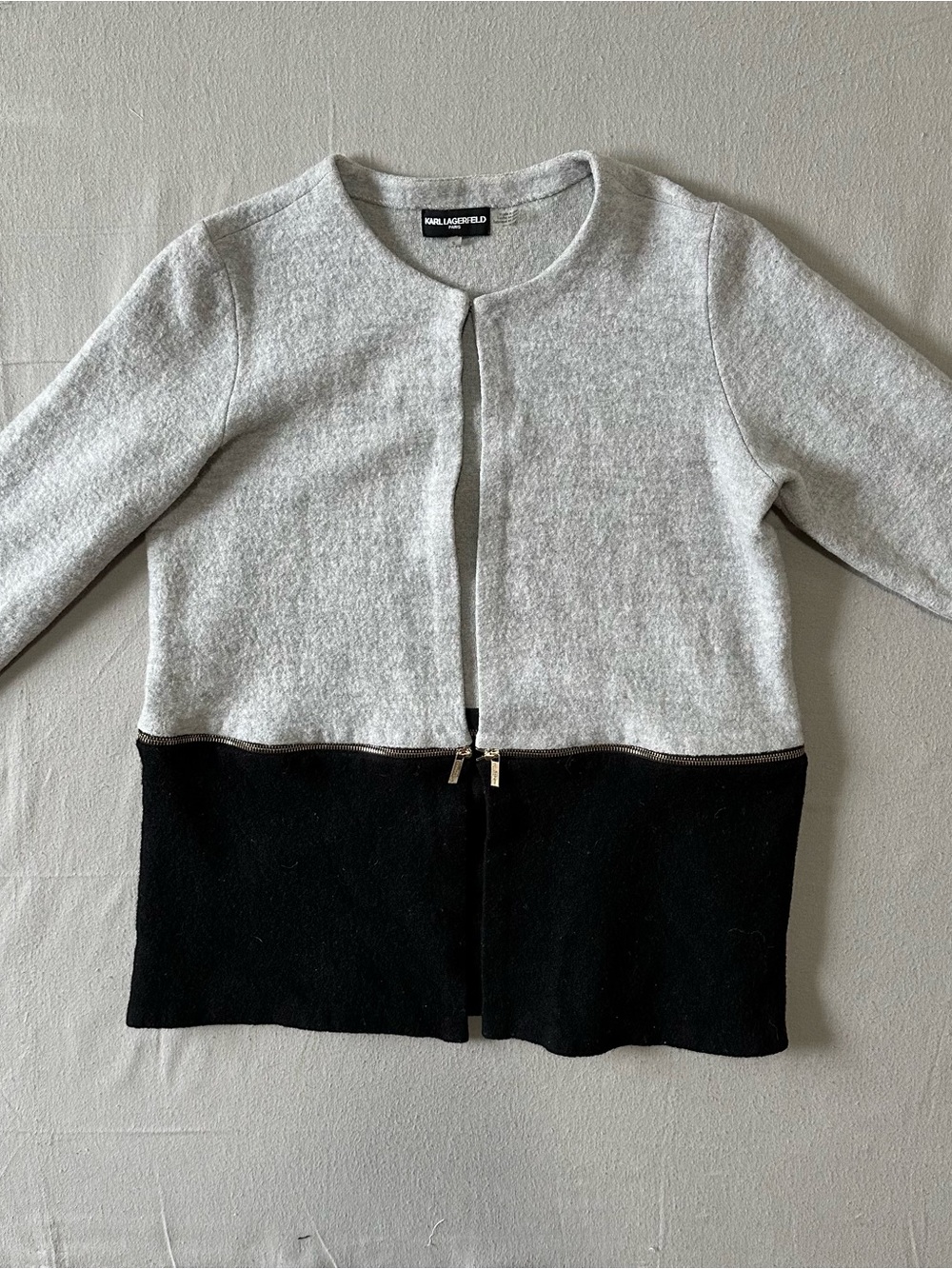 Karl Lagerfeld Paris Colorblock Wool Blend Zip Cardigab Jacket Size L